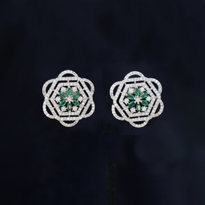 Trend Setting Rhodium Plated Stud Earrings in Floral pattern | Bridal Jewelry Silver Earrings | High End Cubic Zirconia Studs online