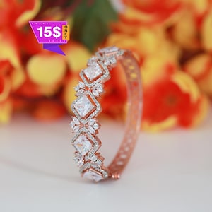 American Diamond Bangle Bracelet with CZ Stones| Rose gold floral bangle| daily wear bracelet| Party Wear Bangles| AD Bracelet| Gift for her