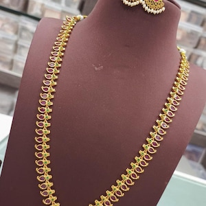 Indian ruby emerald necklace set| gold plated mango motif ad stone & pearl drop traditional wedding jewelry| south indian style|gift for her