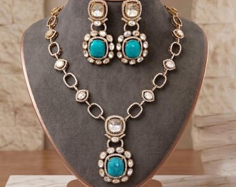 Victorian Opulence Necklace Set| Antique necklace| Statement Necklace| Turquoise Bridal Jewelry| Vintage Gold Tone Choker| Gift for her