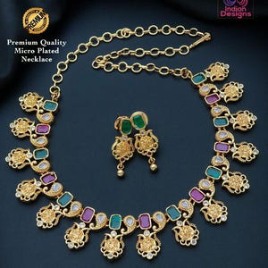 Gold plated Ram Parivar necklace & Earring set| Matte Gold Ruby-Emerald Kemp stone Ramparivaar choker necklace| Temple jewelry necklace