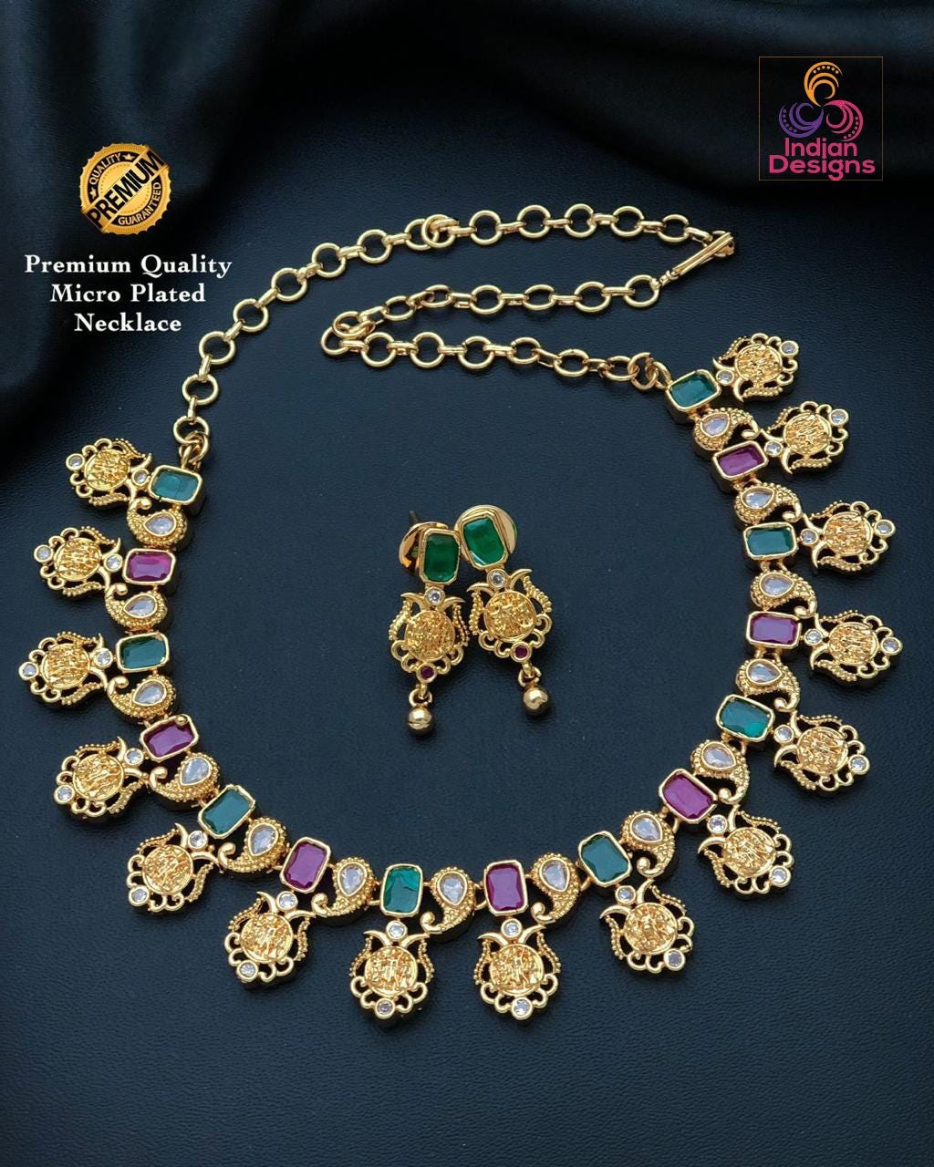 Gold Plated Ram Parivar Necklace Earring Set Matte Gold Ruby emerald Kemp Stone Ramparivaar Choker Necklace Temple Jewelry Necklace Etsy UK