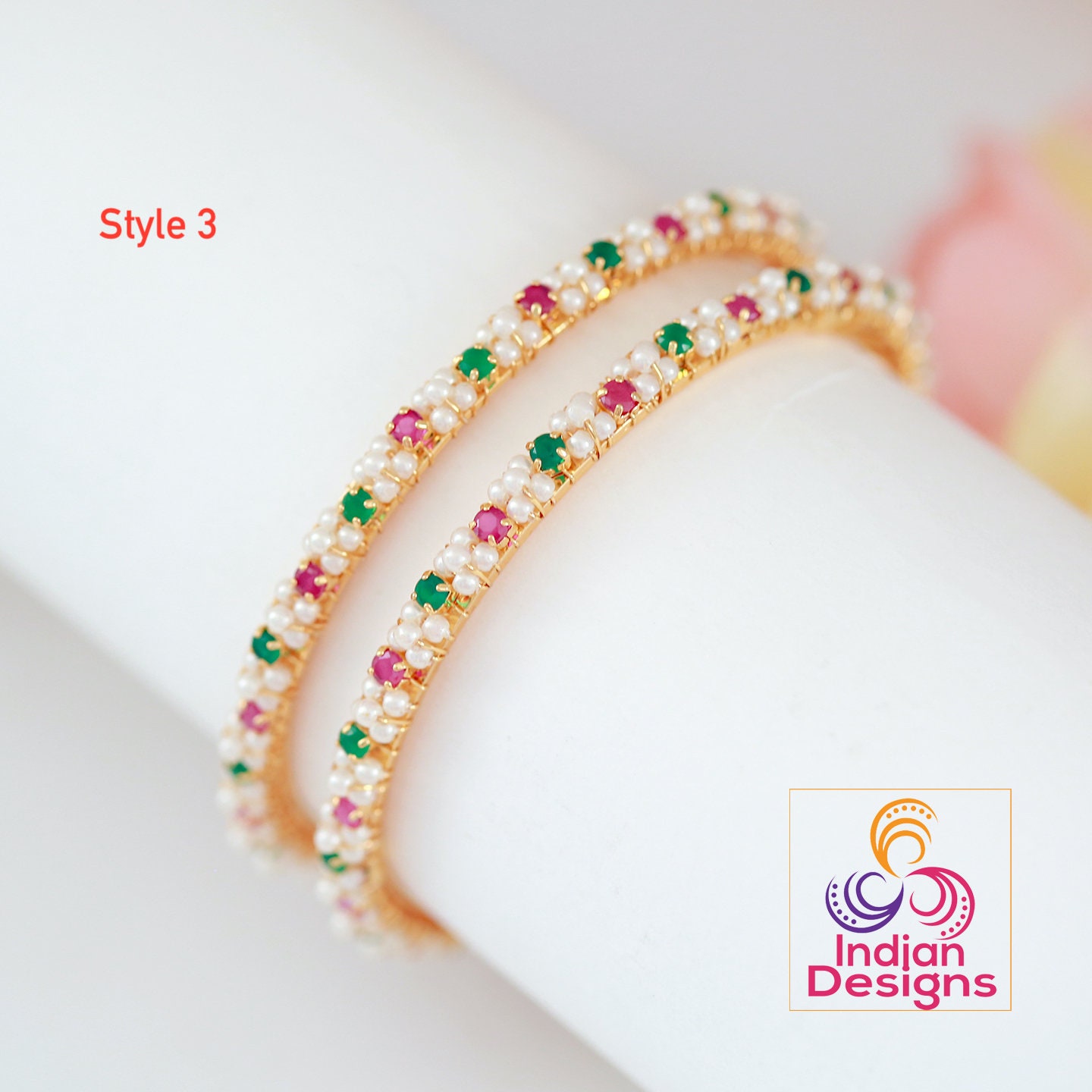 Designer Freshwater Pearl Bangle Bracelet Gold Plated Real Pearl Bangles With Ruby Emerald Stone Work Unique Stone Bangle Gold Design Etsy