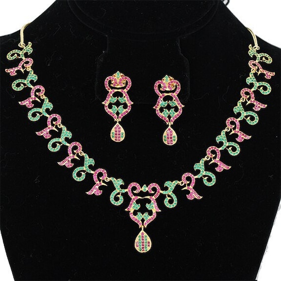 Multicolor Micro Cubic zirconia Gold Plated Indian Jewellery Bridal Accessories South Indian Imitation Jewelry Artificial Jewelry