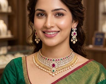 Traditional Gold Plated Choker Set| Statement Necklace and Jhumka Earrings| Ethnic Indian Wedding Jewelry| Bridal choker| Gift for Her,