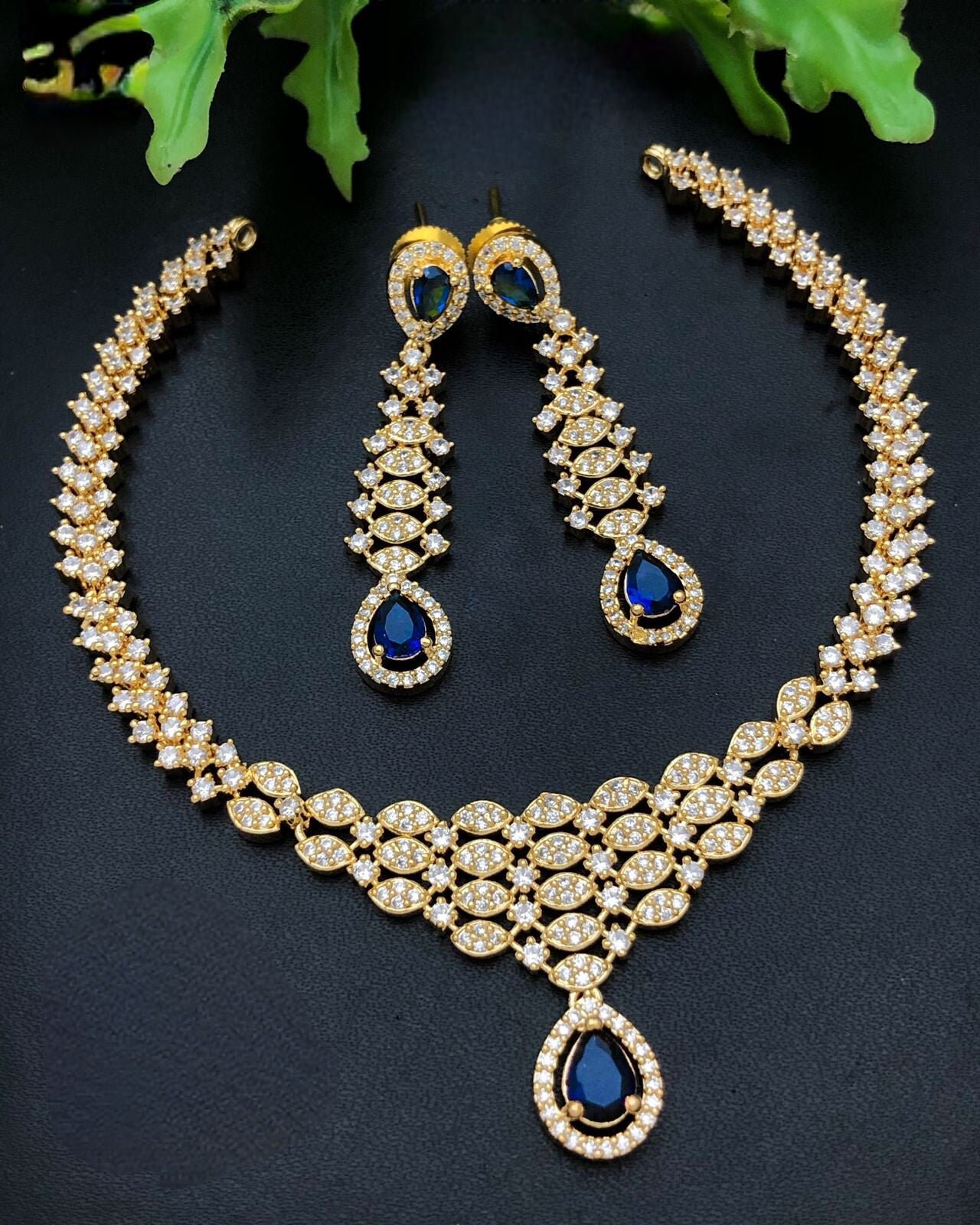 Gold Plated Cz American Diamond Necklace Earrings|indian