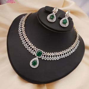 Diamond replica ad stone choker necklace set| cz american diamond necklace & earrings| ruby emerald two-tone jewelry| indian wedding choker