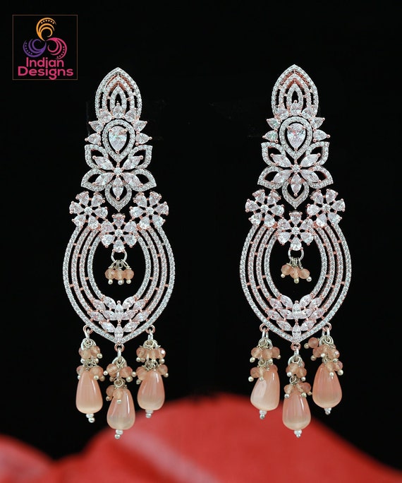 Beautiful Rose Gold American Diamond Earrings Latest Earring Designs   Abdesigns  Abdesignsjewellery