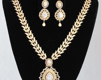 Indian AD Bridal long clear stone Jewelry set, crystal jewelry set, wedding necklace set, traditional bridal choker necklace set