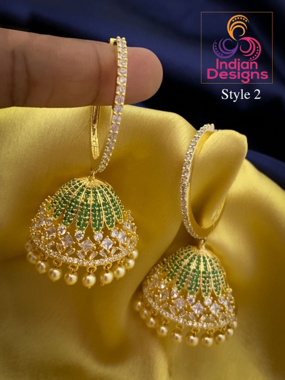 Buy First Quality White Stone Impon Jhumkas Earrings for Wedding