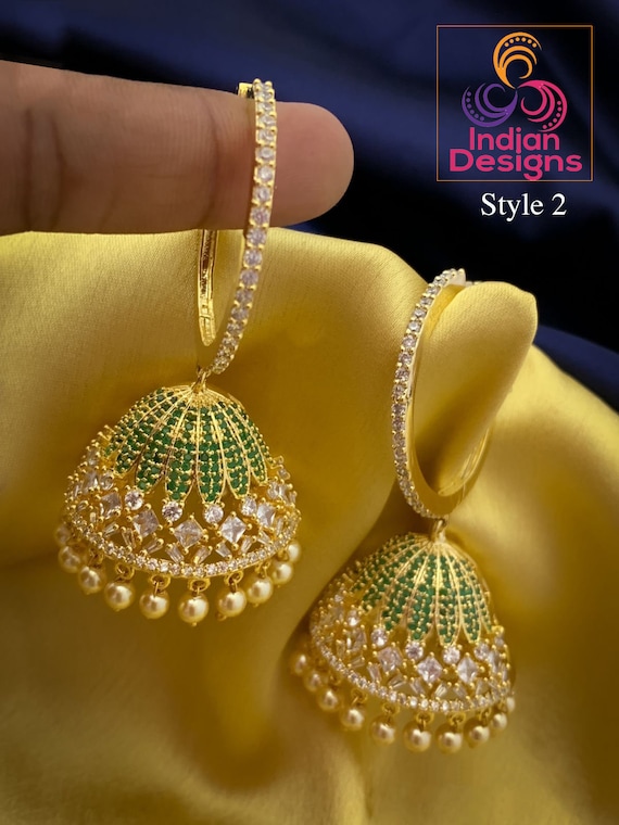 Buy First Quality White Stone Impon Jhumkas Earrings for Wedding