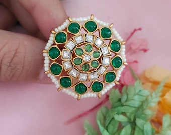 Adjustable multi-color stone ring| traditional indian cocktail ring| gold plated statement ring| kundan style gemstone ring| gift for her