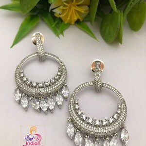 Chandbali earrings designs in gold polish with low price | rose gold cz chandbali | indian wedding earrings | fashion bollywood earrings afbeelding 4