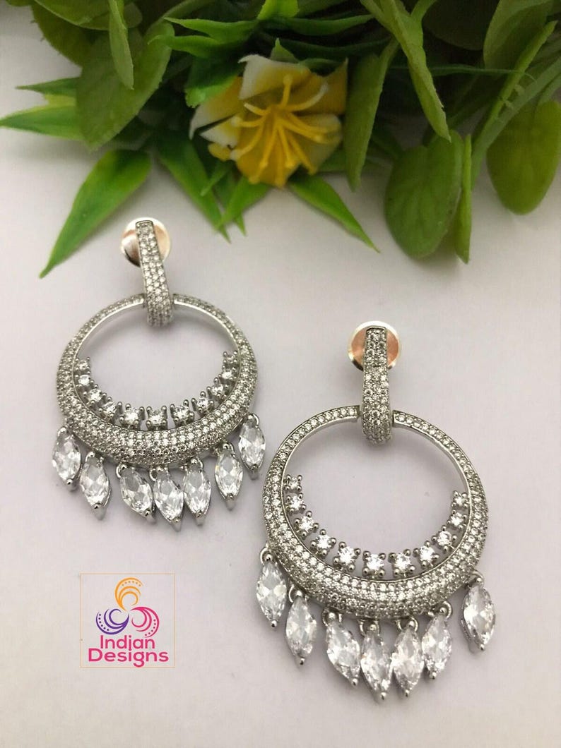 Chandbali earrings designs in gold polish with low price | rose gold cz chandbali | indian wedding earrings | fashion bollywood earrings afbeelding 4