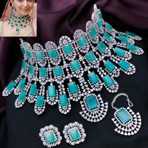 Kiara Advani Wedding Choker Necklace|Bollywood Wedding Jewelry| Pink stone Cz Diamond Necklace|Statement American diamond Pink Bridal set