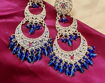 Bollywood kundan chandelier earrings |indian chandbali earrings| bridal statement earrings |punjabi pakistani wedding earrings |gift for her