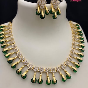 Unique and Exclusive CZ American Diamond necklace Earring set| Gold Plated CZ diamond Jewelry| Statement Wedding necklace set| Gift for her