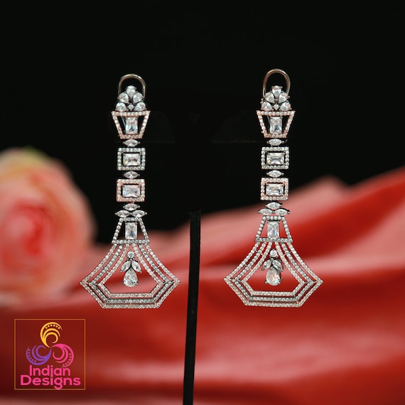 Best Quality American Diamond Earrings Mint Green Stone Rhodium