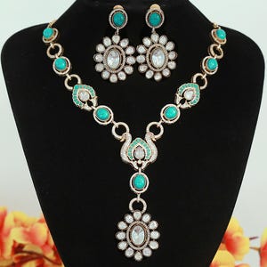 Victorian Gold Turquoise  Doublet stone Moissanite Polki Kundan Necklace set|Sabyasachi Inspired Jewelry|Gift for her|Statement necklace set