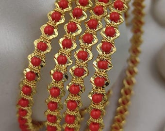 Red Bead Gold Bangles Set of 4| Gold Finish Daily Wear Bangles| Traditional South Indian Jewelry| Indian Designs Kada Set| Gift for her