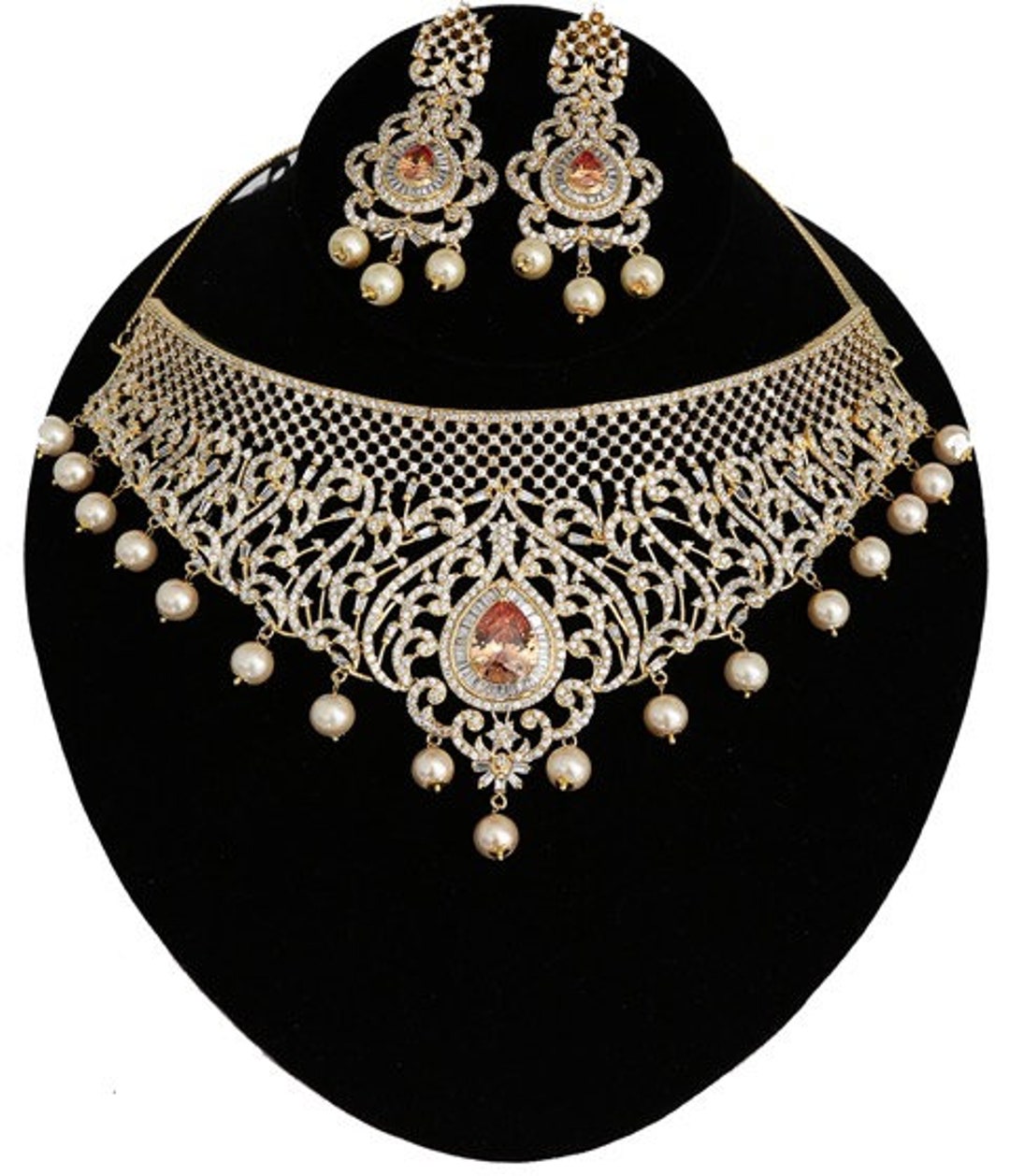 Gold white sale stone necklace sets