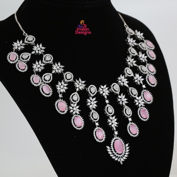 Buy Bridal CZ American Diamond Necklace Set, Cubic Zirconia Necklace Set,  Indian Jewelry, Wedding Jewelry, Sabysachi Jewel Online in India - Etsy