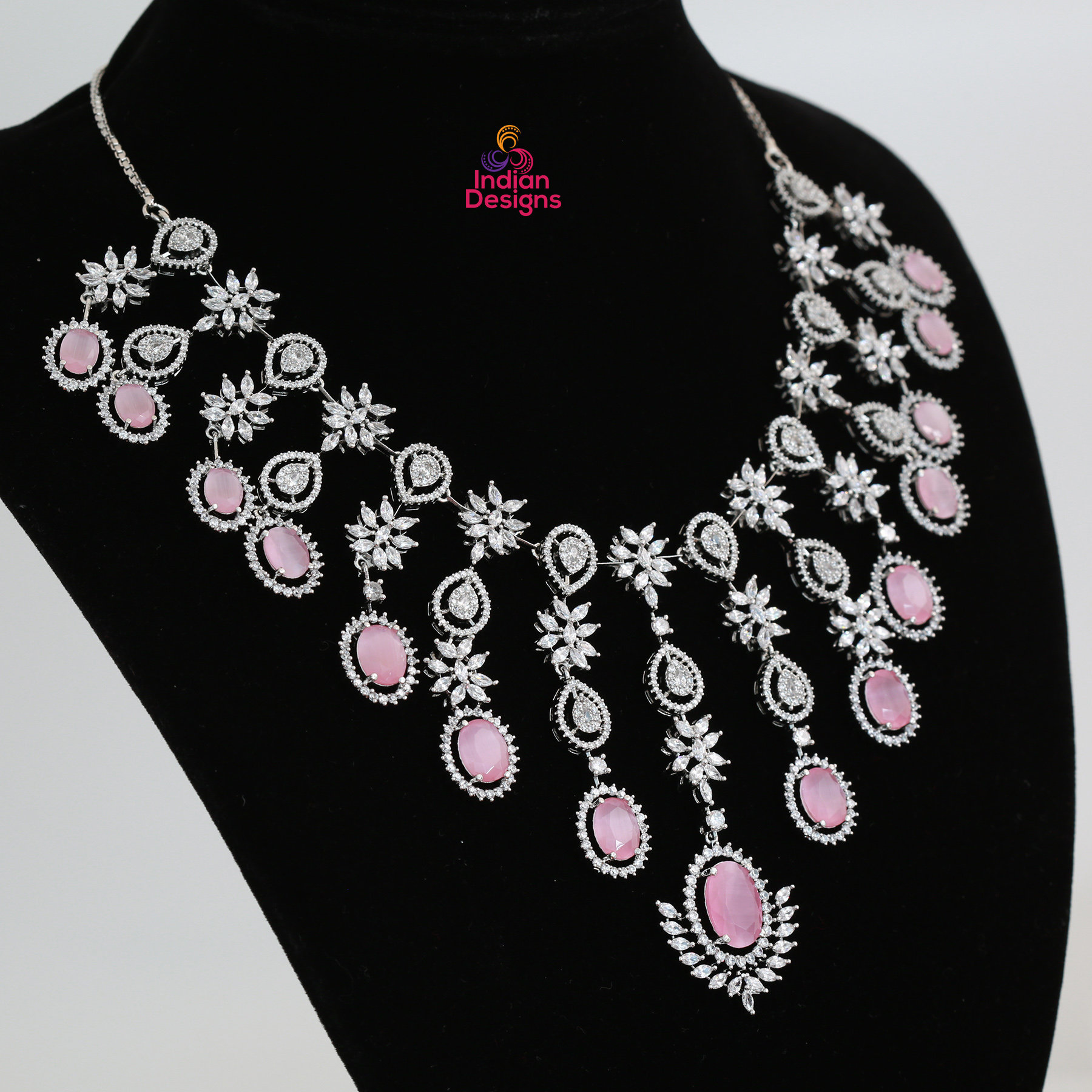 bridal pink diamond necklace set