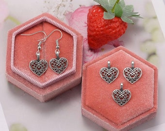 Antique Silver Plated Hollow Lovely Heart Charms Pendant DIY Bracelets Necklace Jewelry Making Craft 16mmx14mm