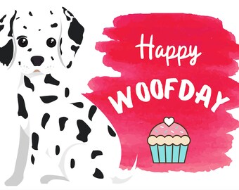 Happy Wood Day Dalmatische digitale verjaardagskaart - Instant Afdrukbare Download