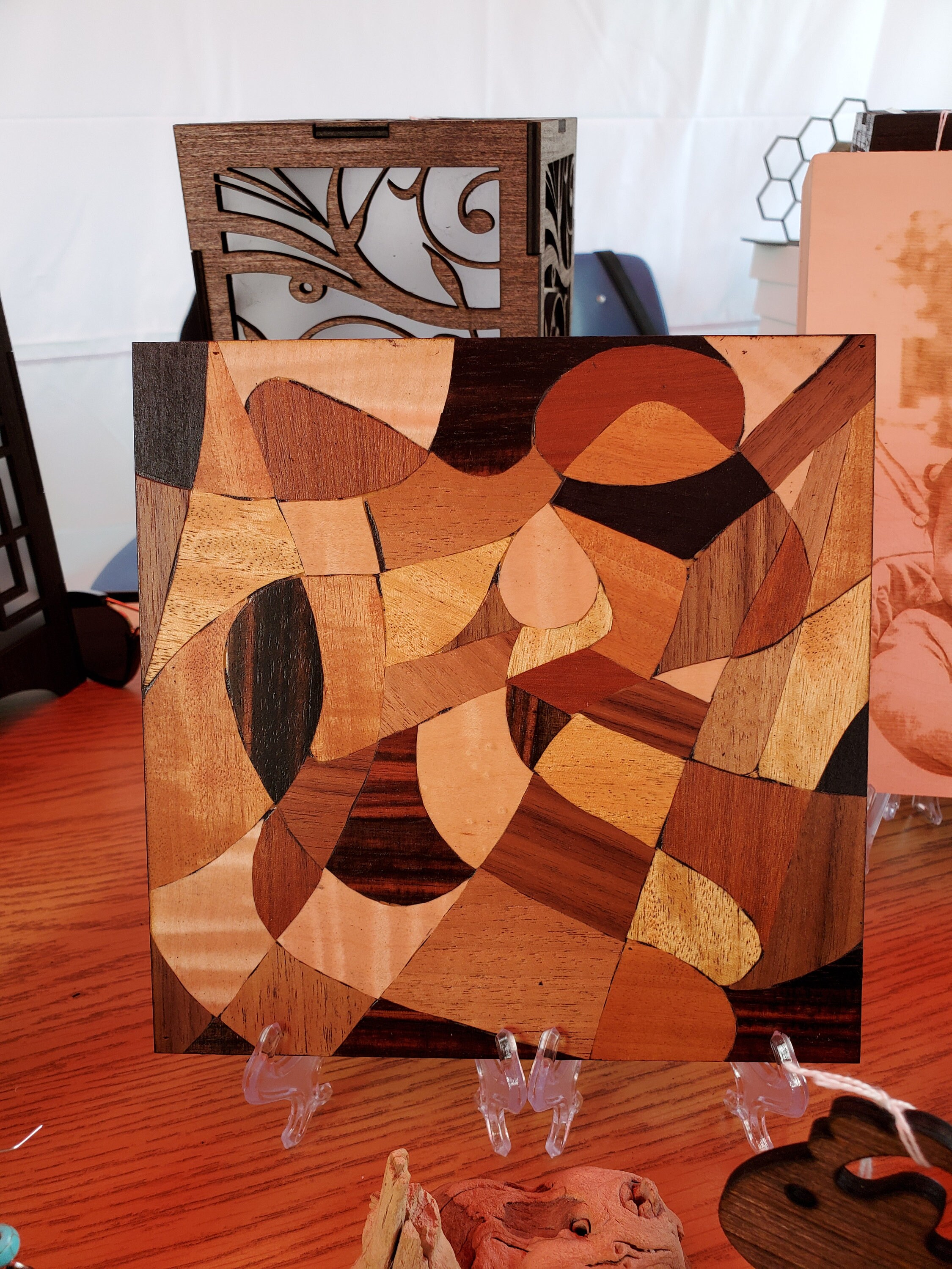 Abstract wooden marquetry wall hanging Etsy