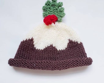 Digital PDF instant download knitting pattern My Little Christmas Pudding Hat cute baby hat festive holidays