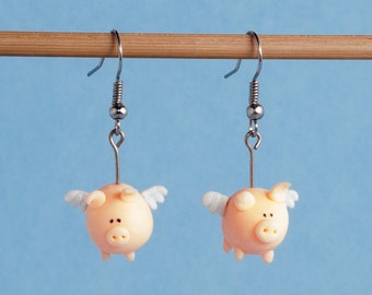 Pig with wings Angel pig earrings Polymer clay jewelry Kawaii earrings Funny stud earrings Flying pig earrings Childrens earrings