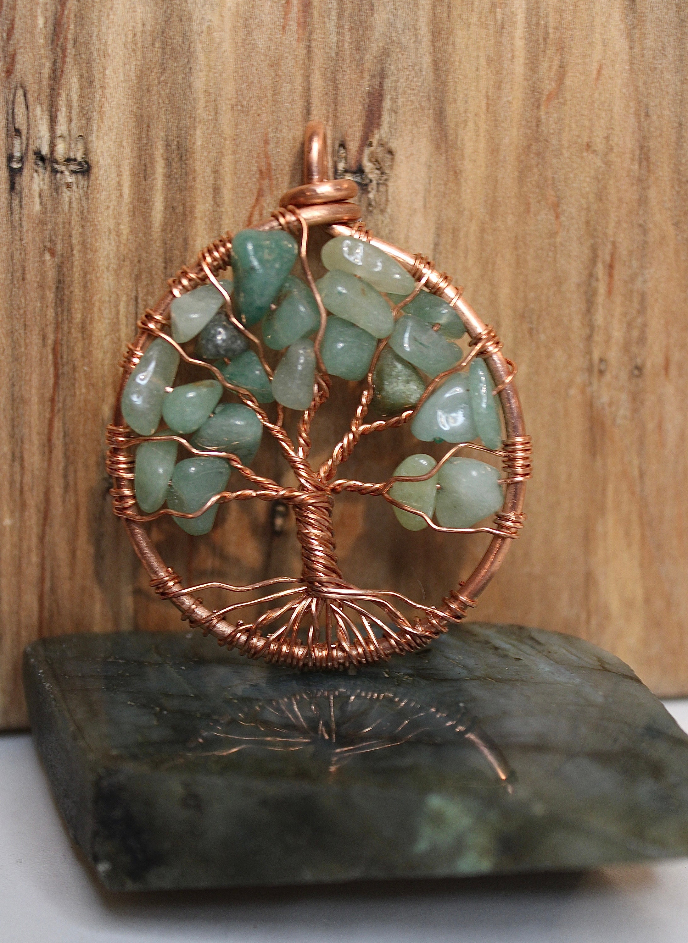 Green Boho Tree of Life Pendant - Etsy