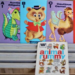 Rami animal Whitman des années 1960, jeu de cartes vintage pour enfants, rami complet pont pour enfants