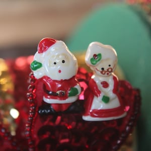 Vintage Santa & Mrs. Claus Colorful Stud Earrings, Plastic Pierced Holiday Earrings, Christmas Stud Earrings - Figural Santa and Mrs. Claus