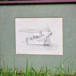 Consuelo Eames Hanks Pencil Sketch, Old Drifter Sailboat, Signed & Numbered Art