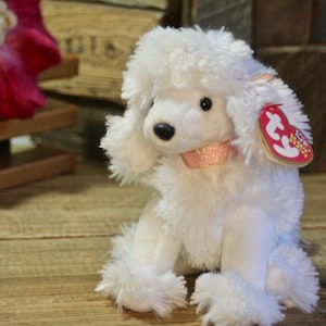2002 L&#39;amore Poodle Beanie Babies Plush, 6&quot; Manicured Poodle with Pink Bows and Collar