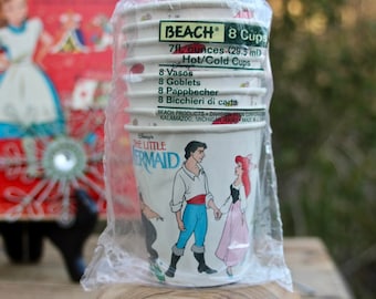 1990s Disney's The Little Mermaid Party Cups, NOS Package of 8, Vintage Ariel, Prince Eric, Ursula, Triton, Scuttle, & Flounder, 1989 Movie