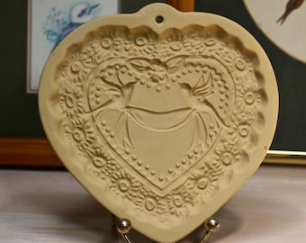 1985 Heart Mold by Brown Bag Cookie Art: Mold Featuring Love Birds & Flowers, For Wedding, Valentine's, Anniversary, Engagement, Bridal
