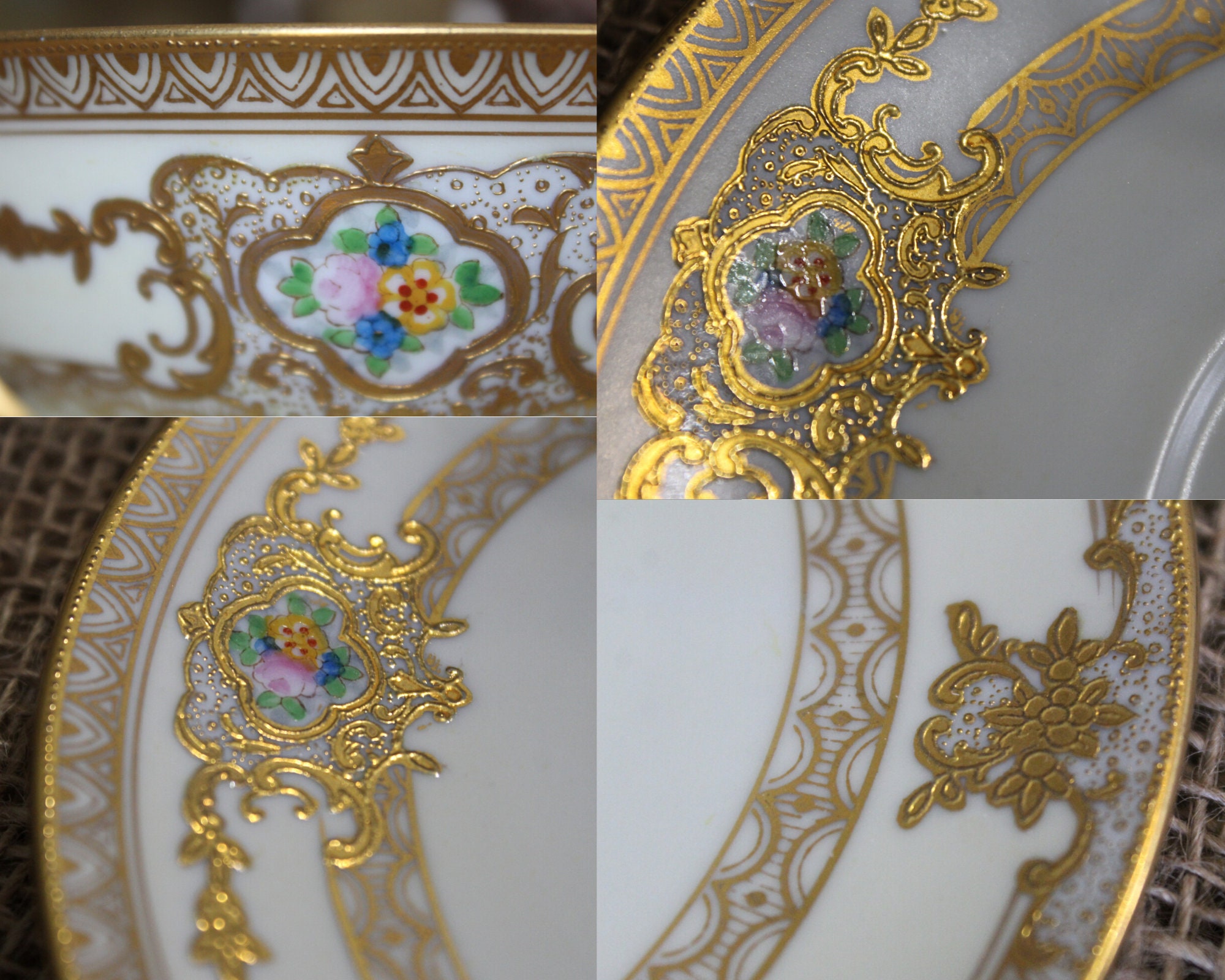 Meito Gold Encrusted Hand Painted China W/ Florals Cream Soup Etsy UK