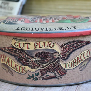 1960s Tobacco Tin, Walker Tobacco Cut Plug Oval Tin, Universal Louisville, KY, Designed by Daher , Made in England, Vintage Tobacco Tin
