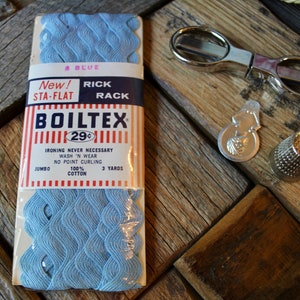 NOS Vintage Boiltex Rick Rack in Blue, Light Blue 100% Cotton Jumbo Zig Zag Trim