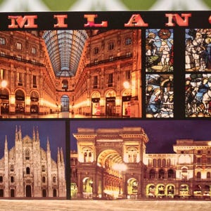 Milano Il Duomo & Galleria Vittorio Emanuele II Postcard, 14th Century Gothic Cathedral and Shopping Gallery, Milan, Italy, Unposted Collage