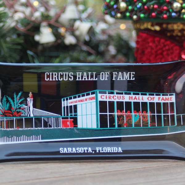 Vintage Sarasota, Florida Circus Hall of Fame Curved Glass Souvenir, Catch-All, Ashtray, Trinket Dish, Closed and Demolished Circus Museum