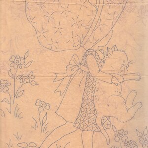 1970s Holly Hobbie With Her Cat Transfer, 14 X 17 Sewing Applique ...