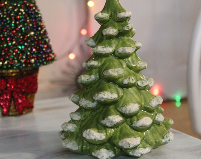 Vintage Ceramic Flocked Christmas Tree Without Lights, 9 Tall Ceramic