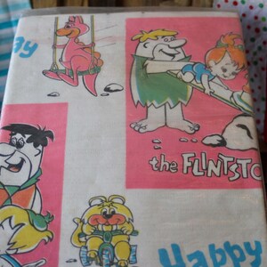 1960s The Flintstones Birthday Table Cover, NOS The Flinstones Tablecloth by Futura, 54&quot; X 88&quot;, Mid-Century Birthday Party Tablecloth