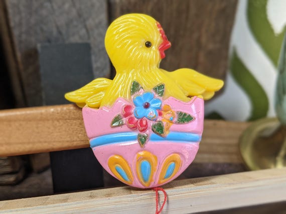 1980s Easter Pull String Moveable Hatched Chicken… - image 2