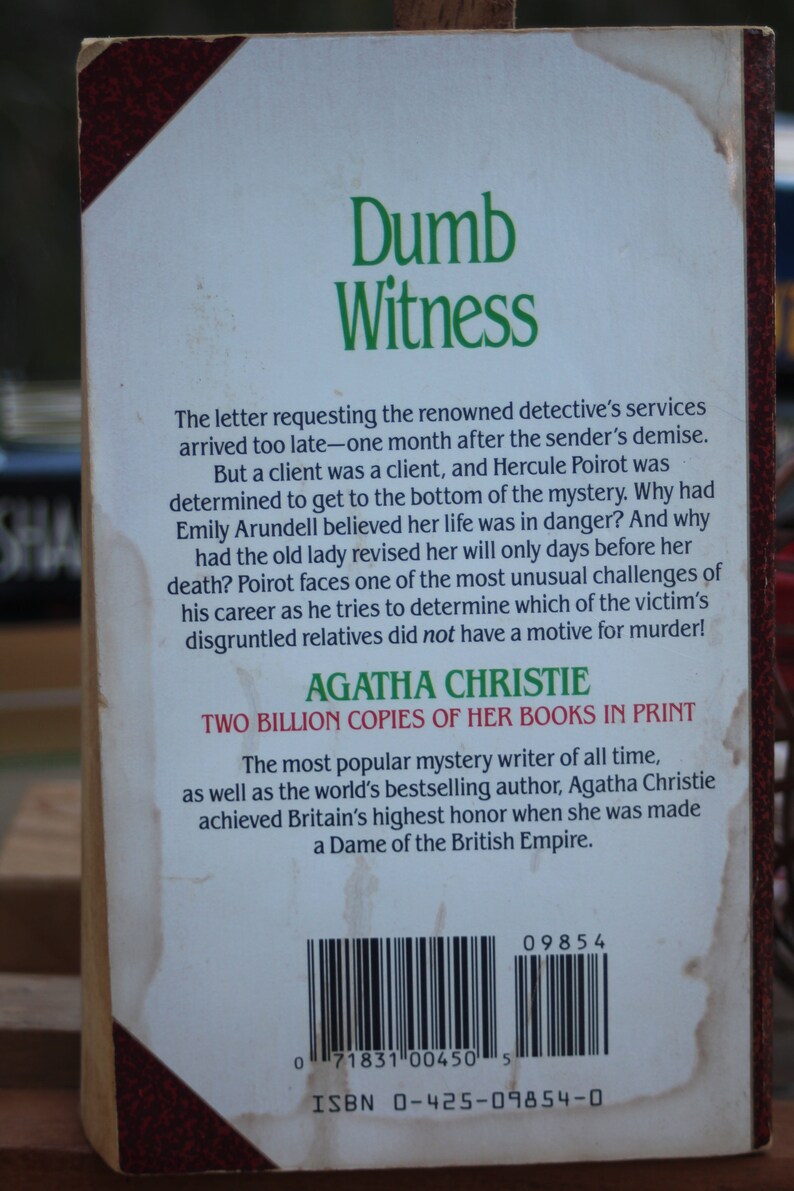 1984 Dumb Witness by Agatha Christie, A Hercule Poirot Mystery