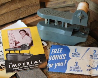 1950s-1960s The Imperial Hand Sewing Machine with Original Box, Instructions, & Scissor Sharpener, Judy Jewel Co